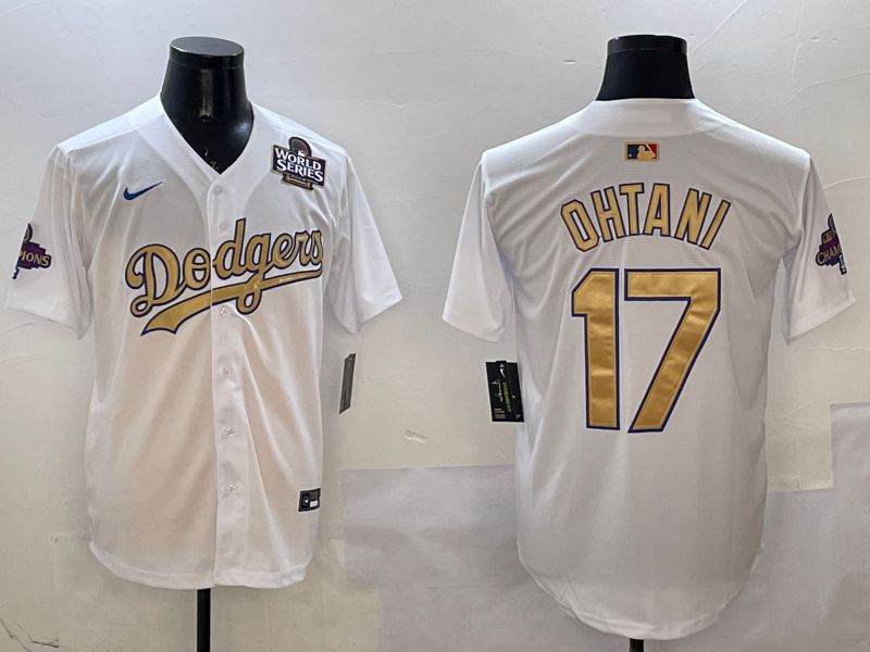 Men Los Angeles Dodgers #17 Ohtani White Champion gold character 2025 Nike MLB Jersey style 21->los angeles dodgers->MLB Jersey